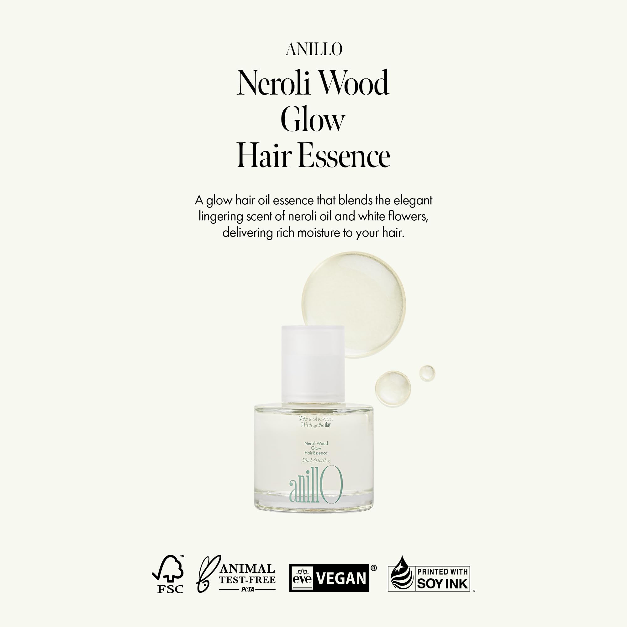 ANILLO Neroli Glow Hair Essence dropper enabling precise daily hydration.