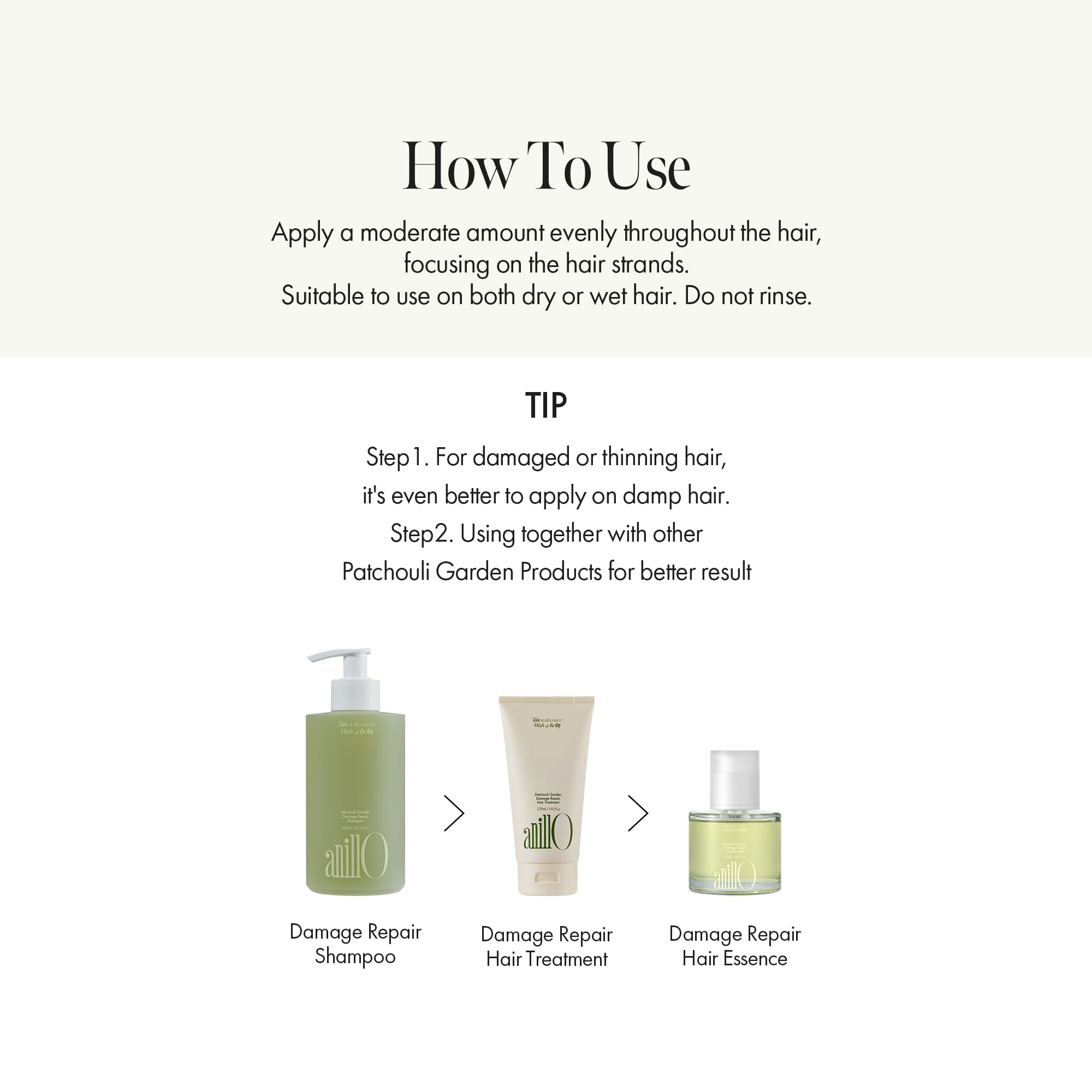 ANILLO Patchouli Garden no-rinse application demonstrates satin-soft finish after styling.