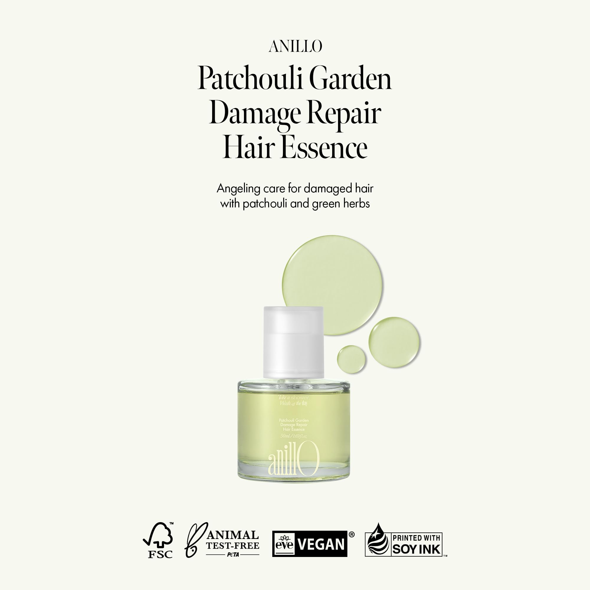 ANILLO Patchouli Garden patchouli leaf water image highlights soothing, polished hair.