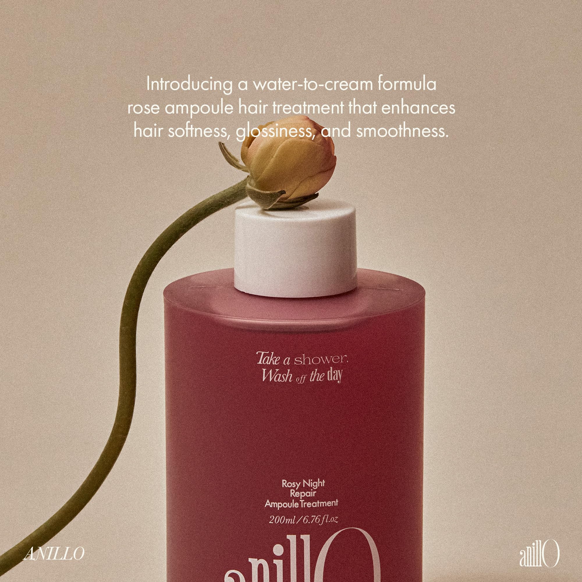 Color-safe, heat-damaged hair routine with ANILLO Rosy Night Ampoule.