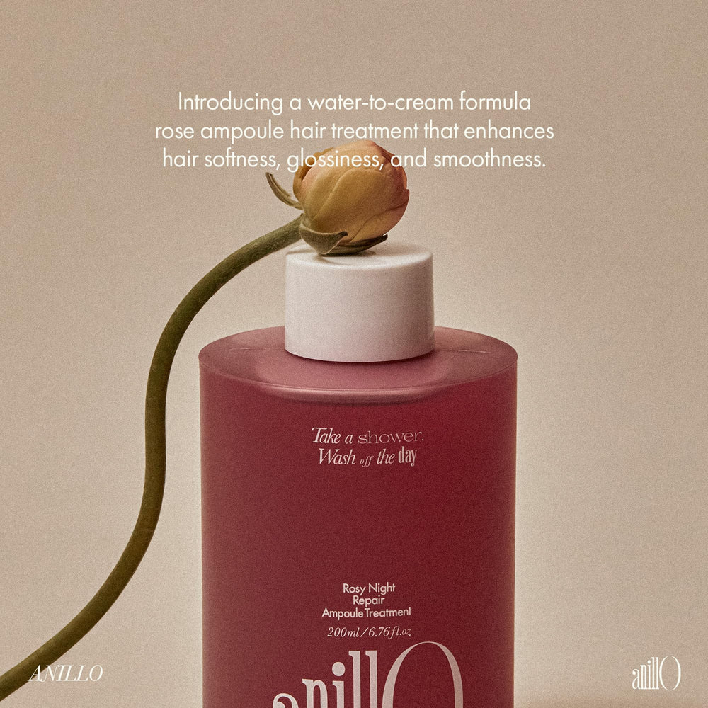 Color-safe, heat-damaged hair routine with ANILLO Rosy Night Ampoule.
