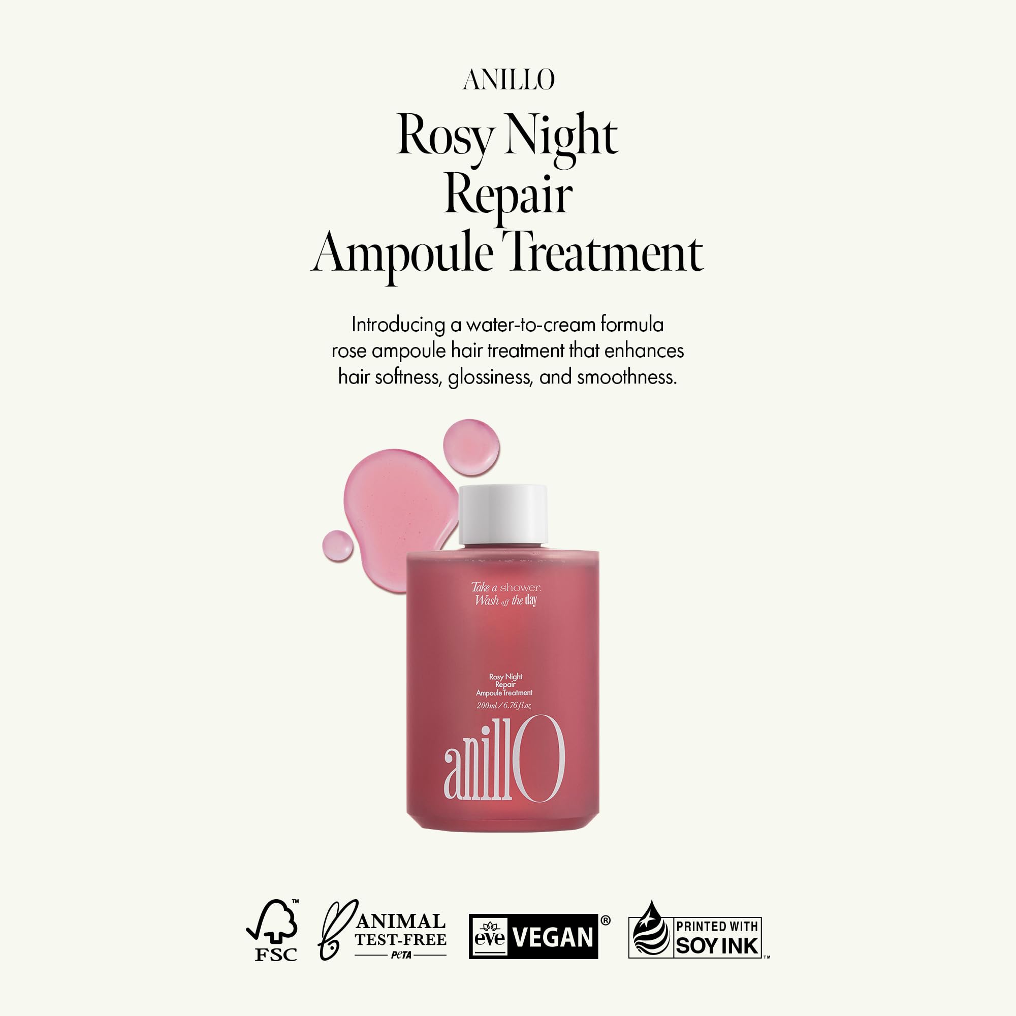 ANILLO Rosy Night Ampoule being massaged into hair for deep repair and elasticity.