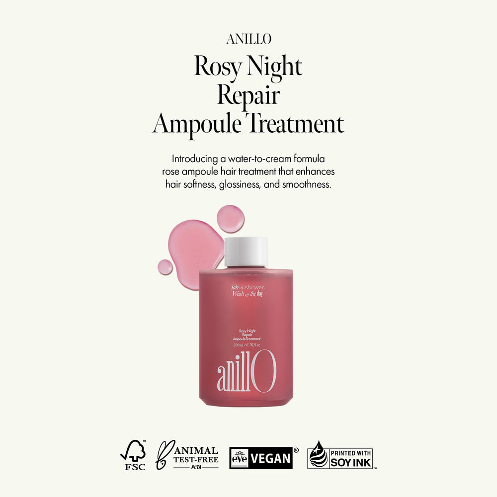 ANILLO Rosy Night Ampoule being massaged into hair for deep repair and elasticity.