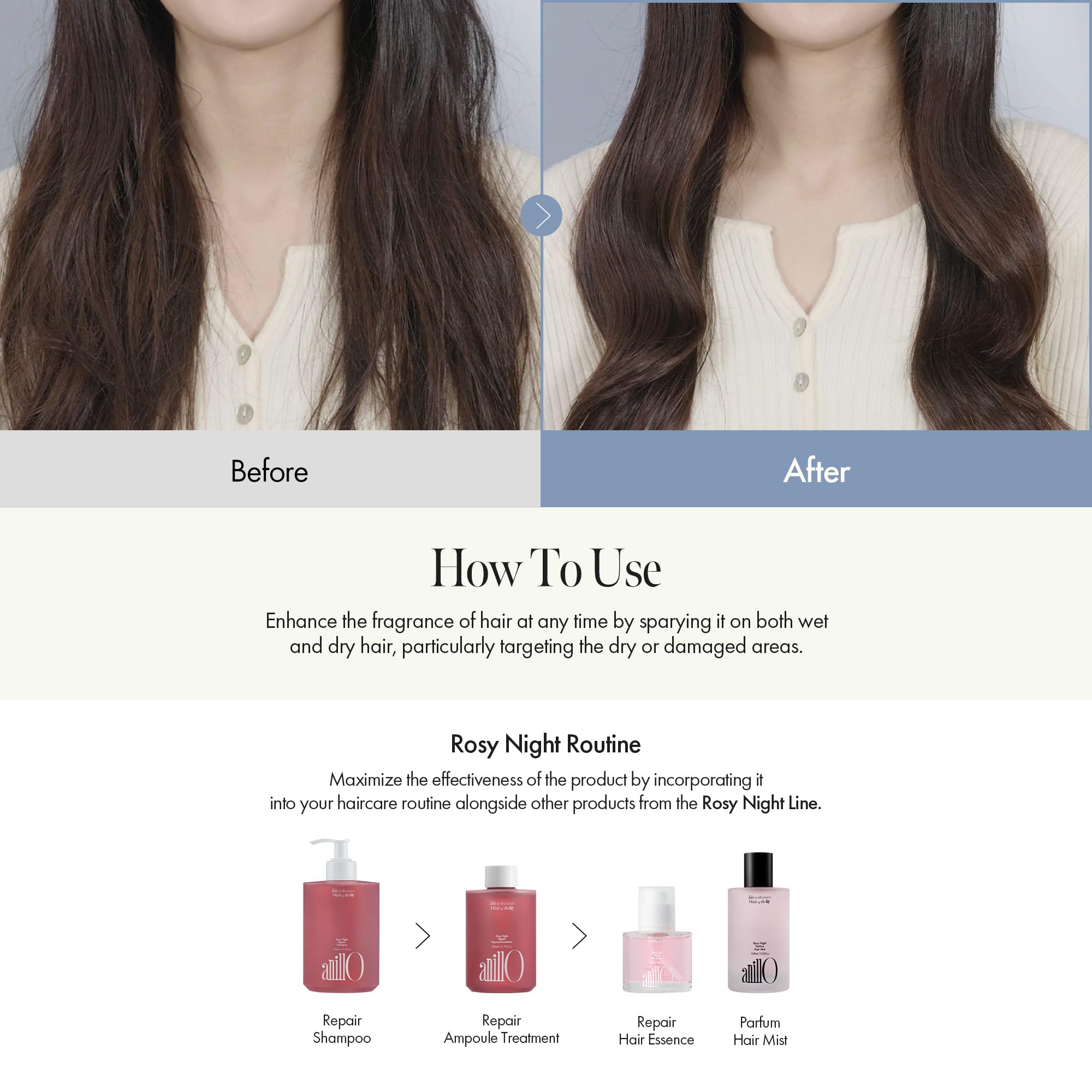 ANILLO Rosy Night vegan silicone-free label communicates clean hair care benefits.