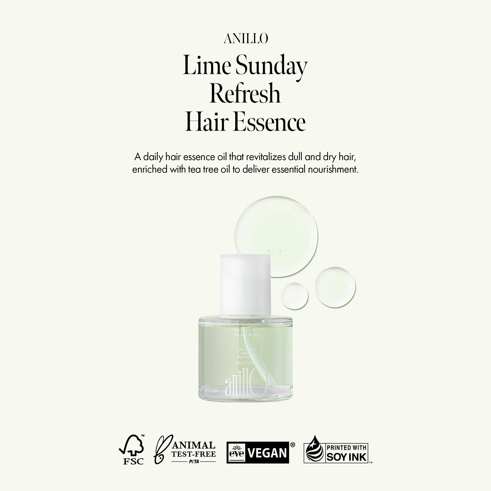 ANILLO Sunday Refresh ingredients green tea visualize soothing scalp antioxidants.