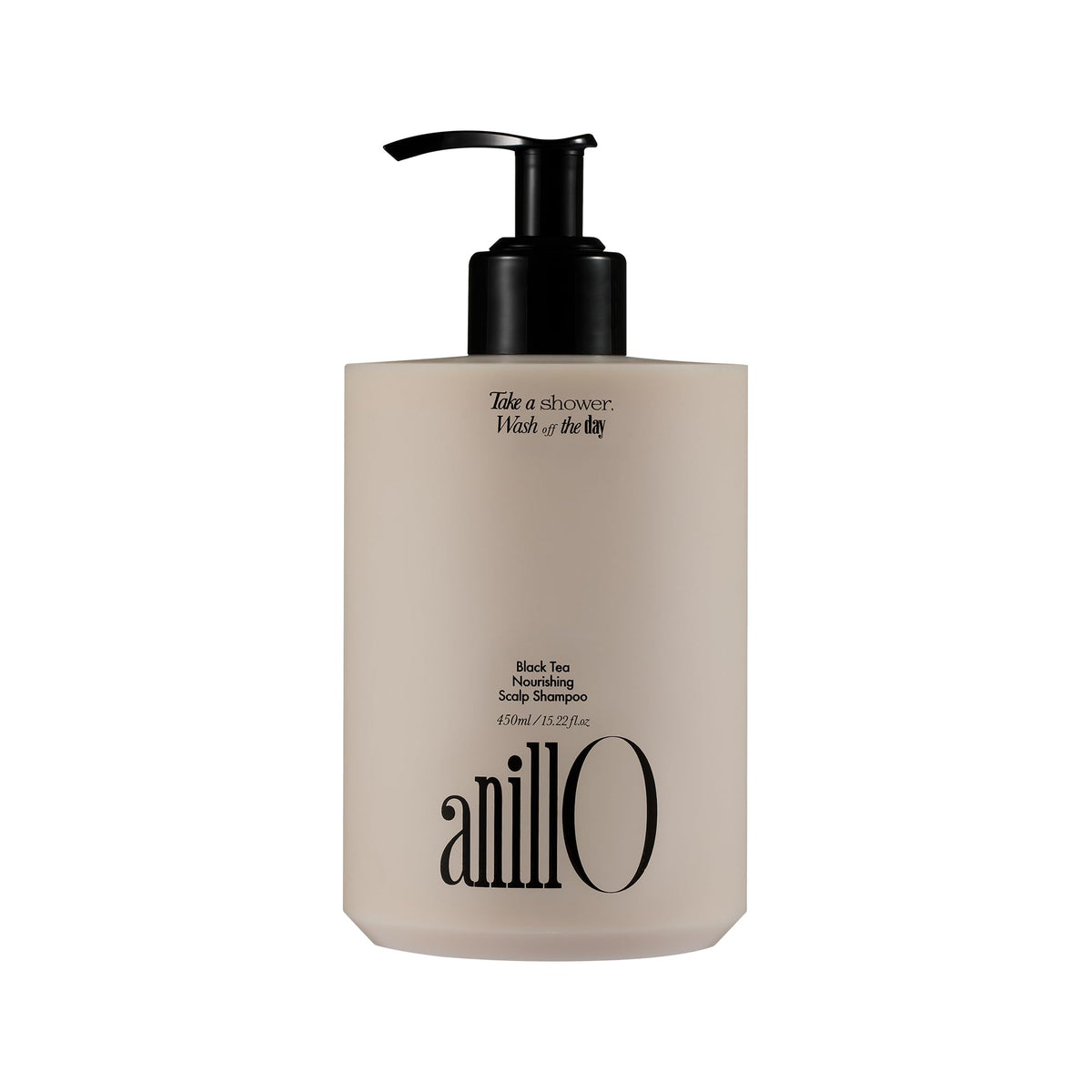 ANILLO vegan-nourishing-scalp-shampoo-bottle-pour demonstrates easy application for balanced scalp health.