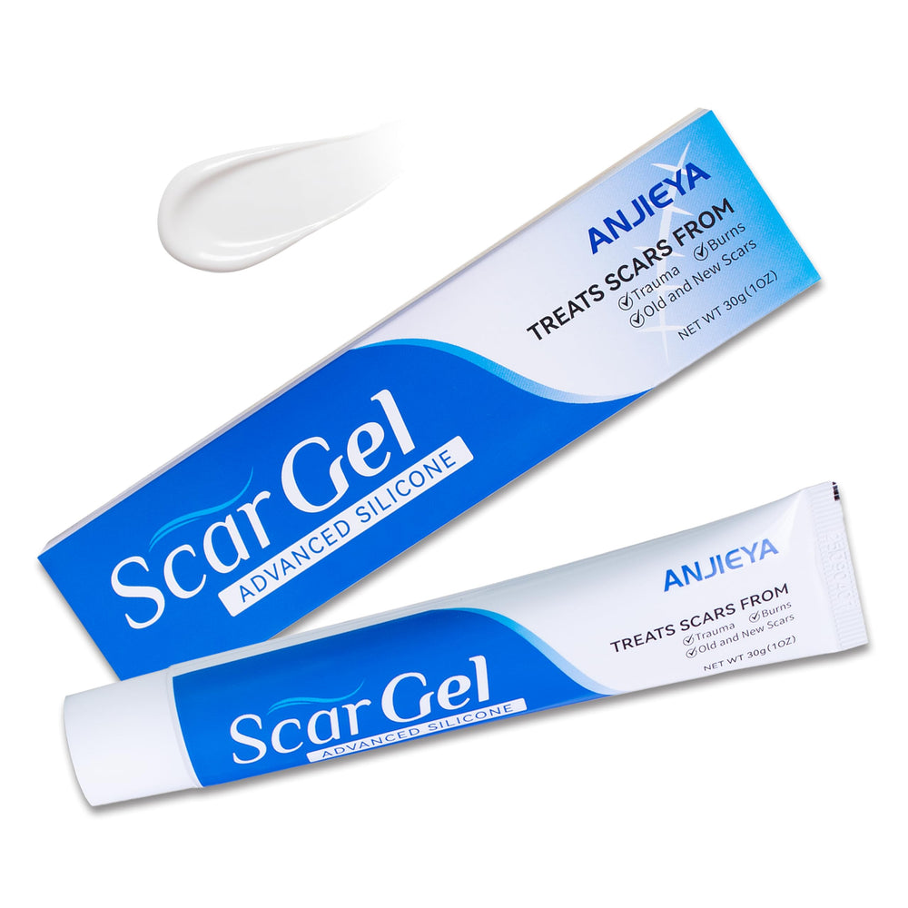 ANJIEYA silicone scar gel bottle front view for daily scar care.