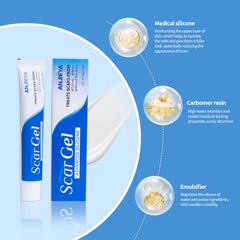 ANJIEYA silicone scar gel swirl texture highlighting hydrating formula for scars.
