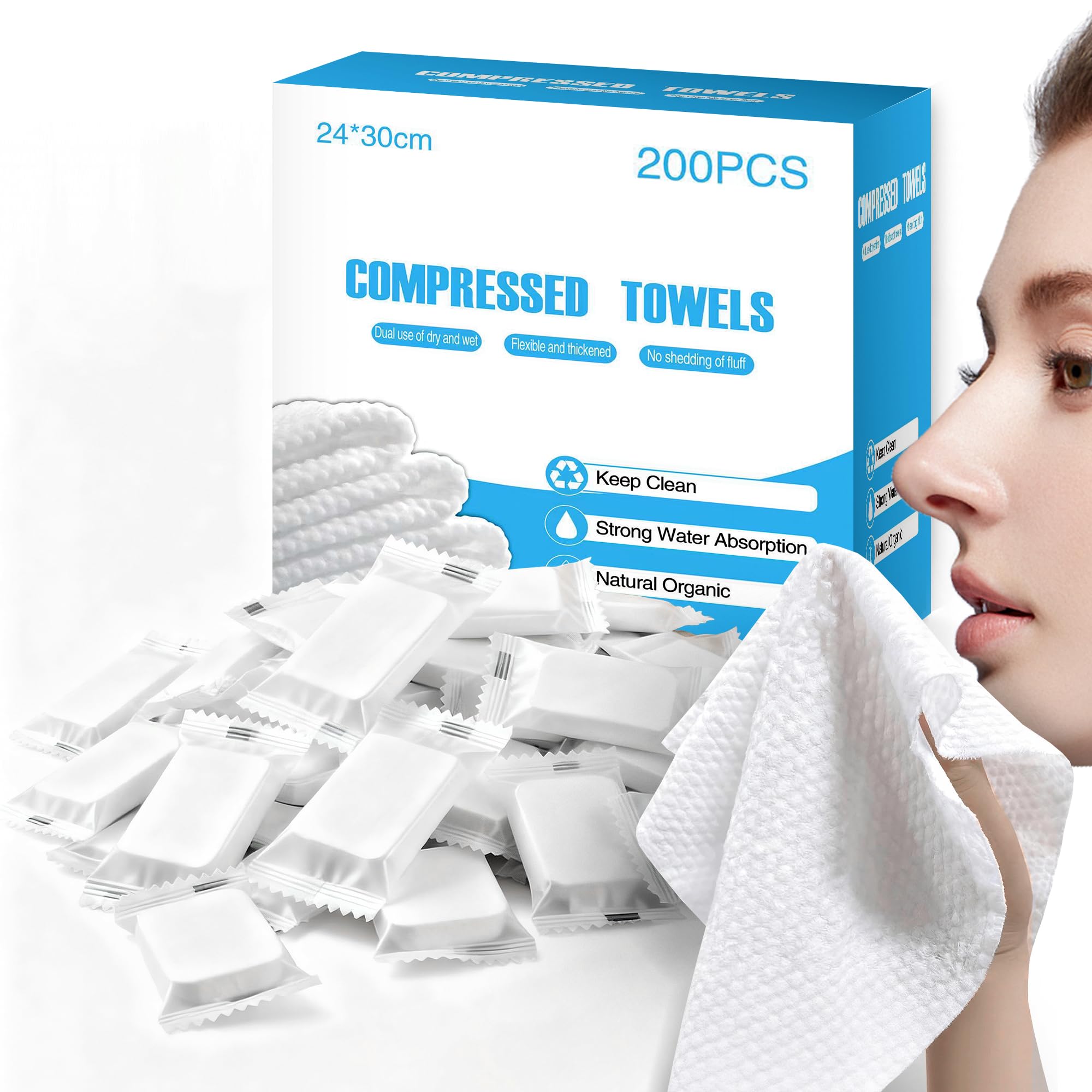 ANKEXIN box of 200 compressed towels for bulk on-the-go cleaning.