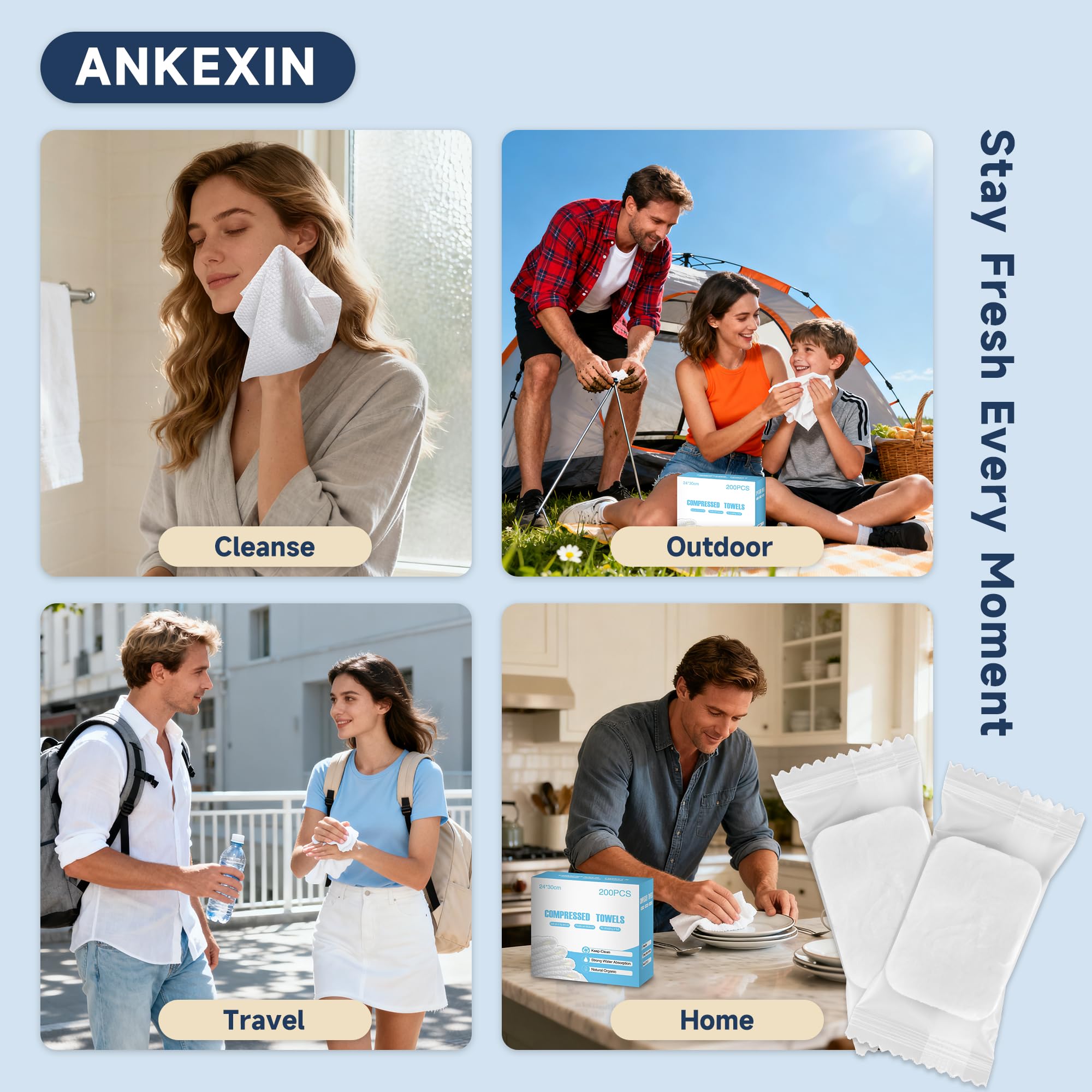 ANKEXIN water-activation towels ready for hot or cold use.