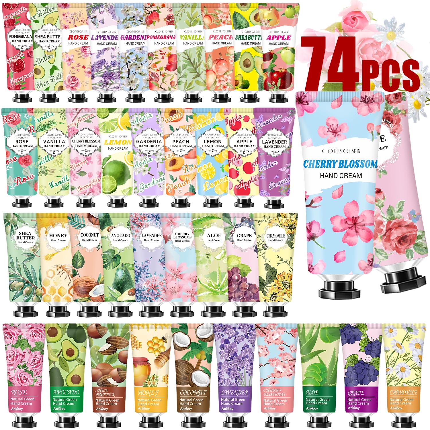 ANKOOY 74-pack hand cream set collection—gift-ready options for daily moisture.