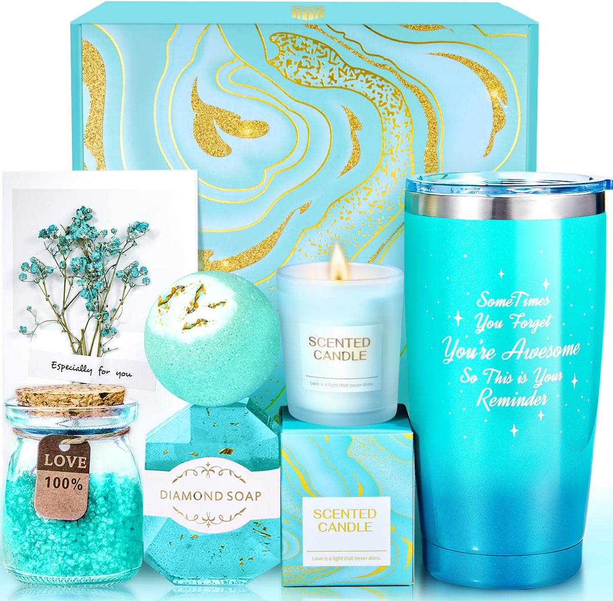 ANLEMIN gift basket with blue heart and gold lines for luxurious gifting