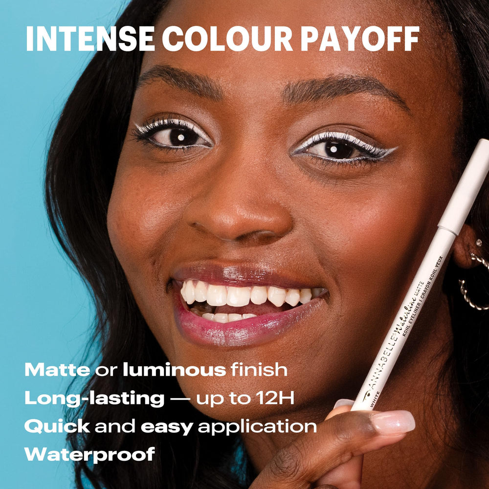 ANNABELLE Waterline Matte Kohl Eyeliner Pencil applied to upper lid demonstrating transfer-proof matte finish
