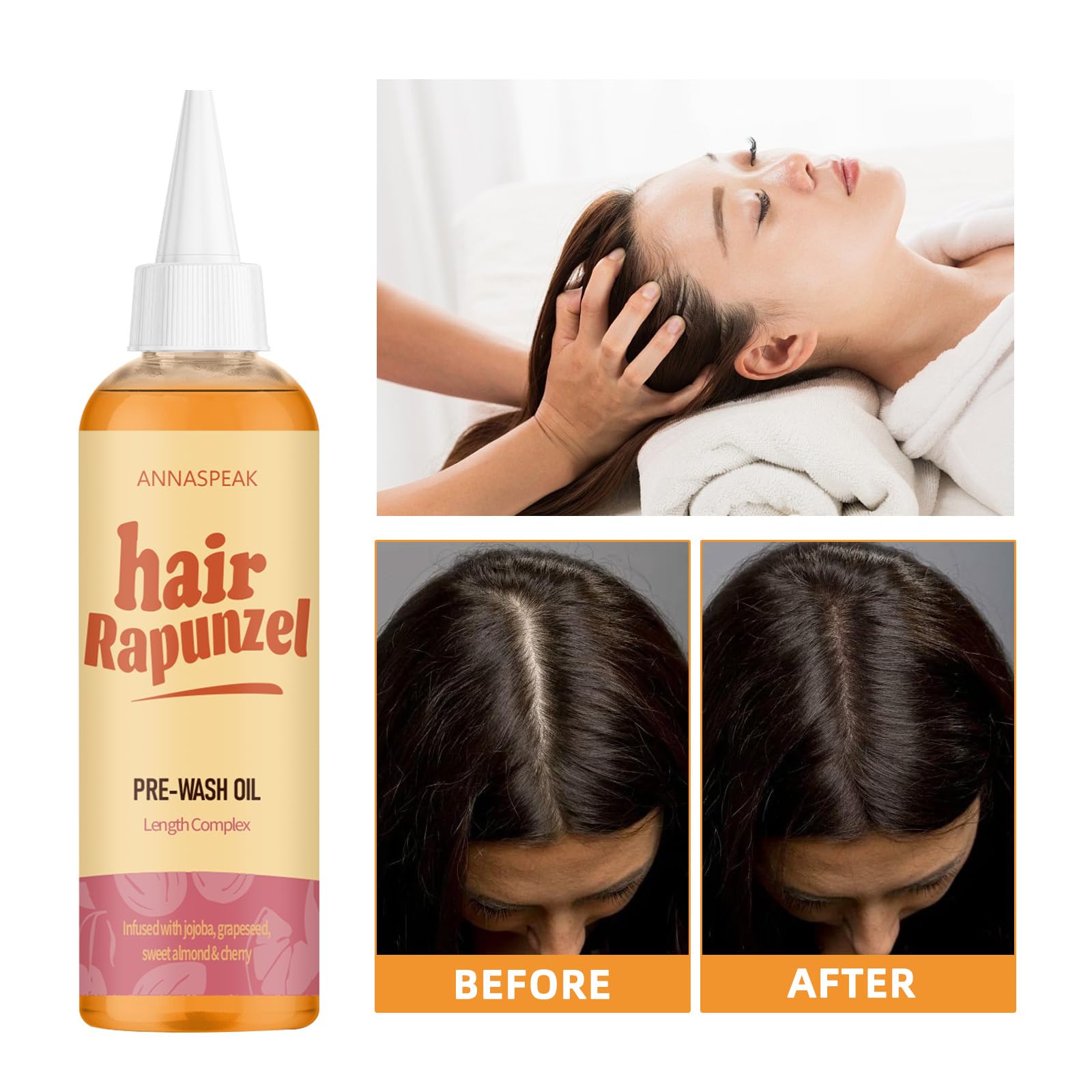 ANNASPEAK Rapunzel bottle 100ml shot convenient size for weekly scalp massage routine.