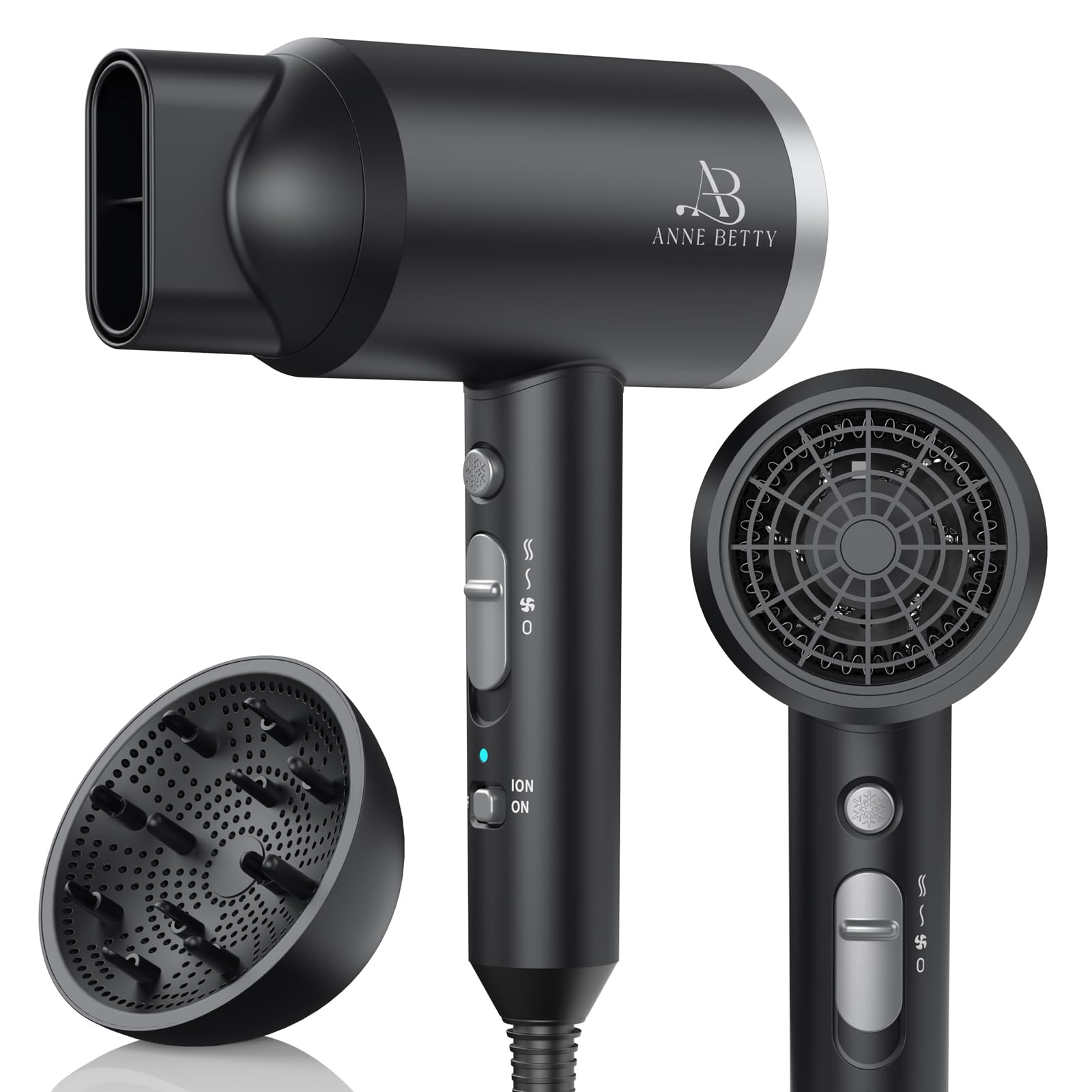 ANNE BETTY ionic hair dryer 1800W motor quick-drying for busy mornings