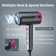 ANNE BETTY Ionic Dryer three temperature modes and two speeds for versatile styling