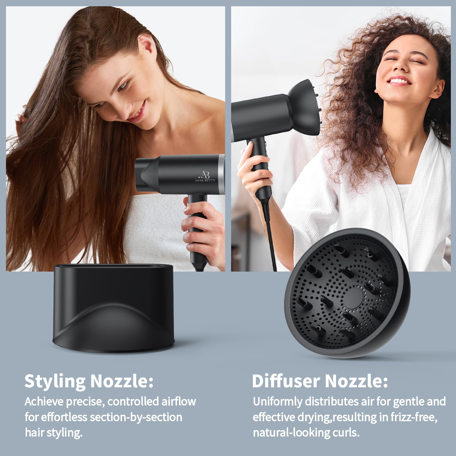 ANNE BETTY ionic hair dryer cool shot button sets your style