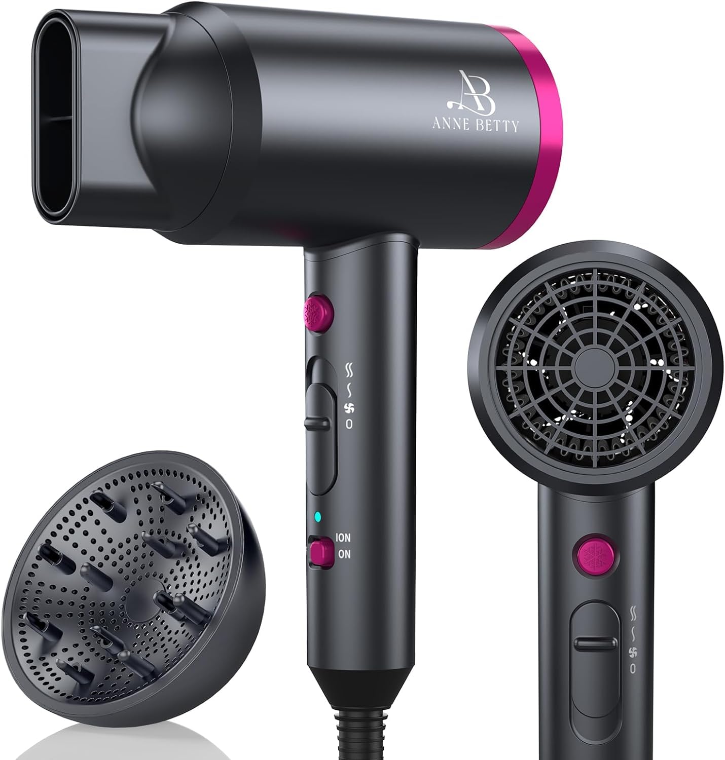 ANNE BETTY Ionic Hair Dryer with 1800W motor for fast drying at home