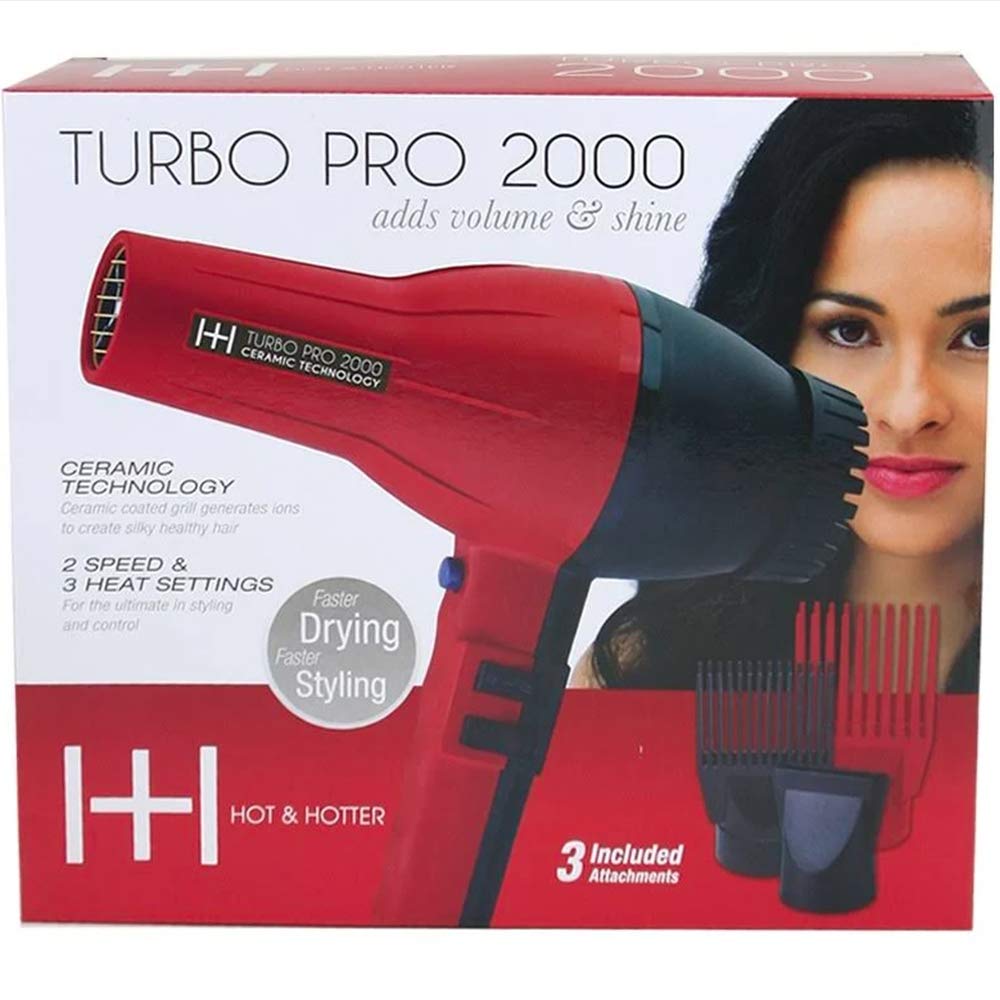 Annie Ceramic Turbo Pro-2000 back panel highlights six heat and speed settings.