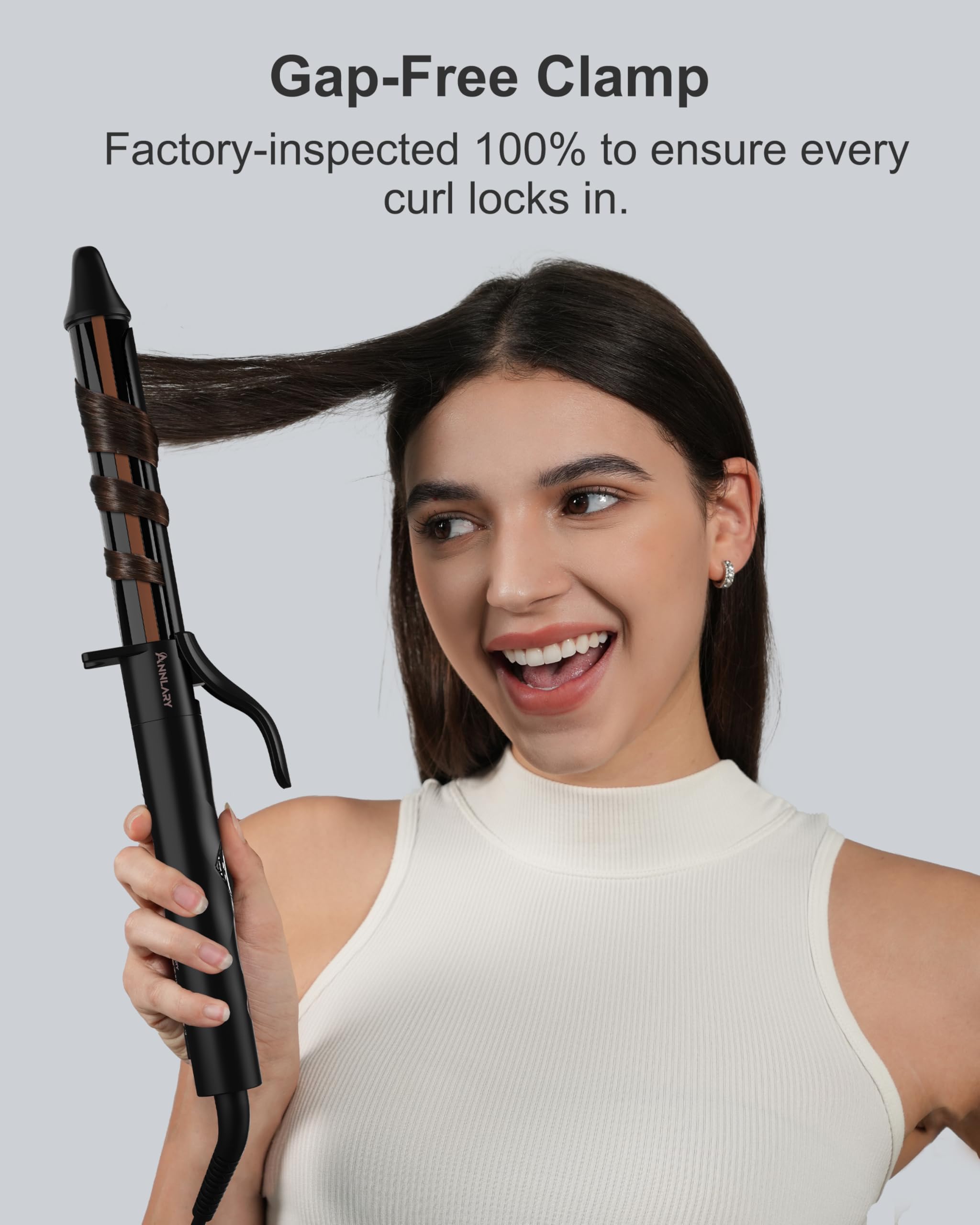 ANNLARY 1-inch curling iron in action creating defined curls with even heat.