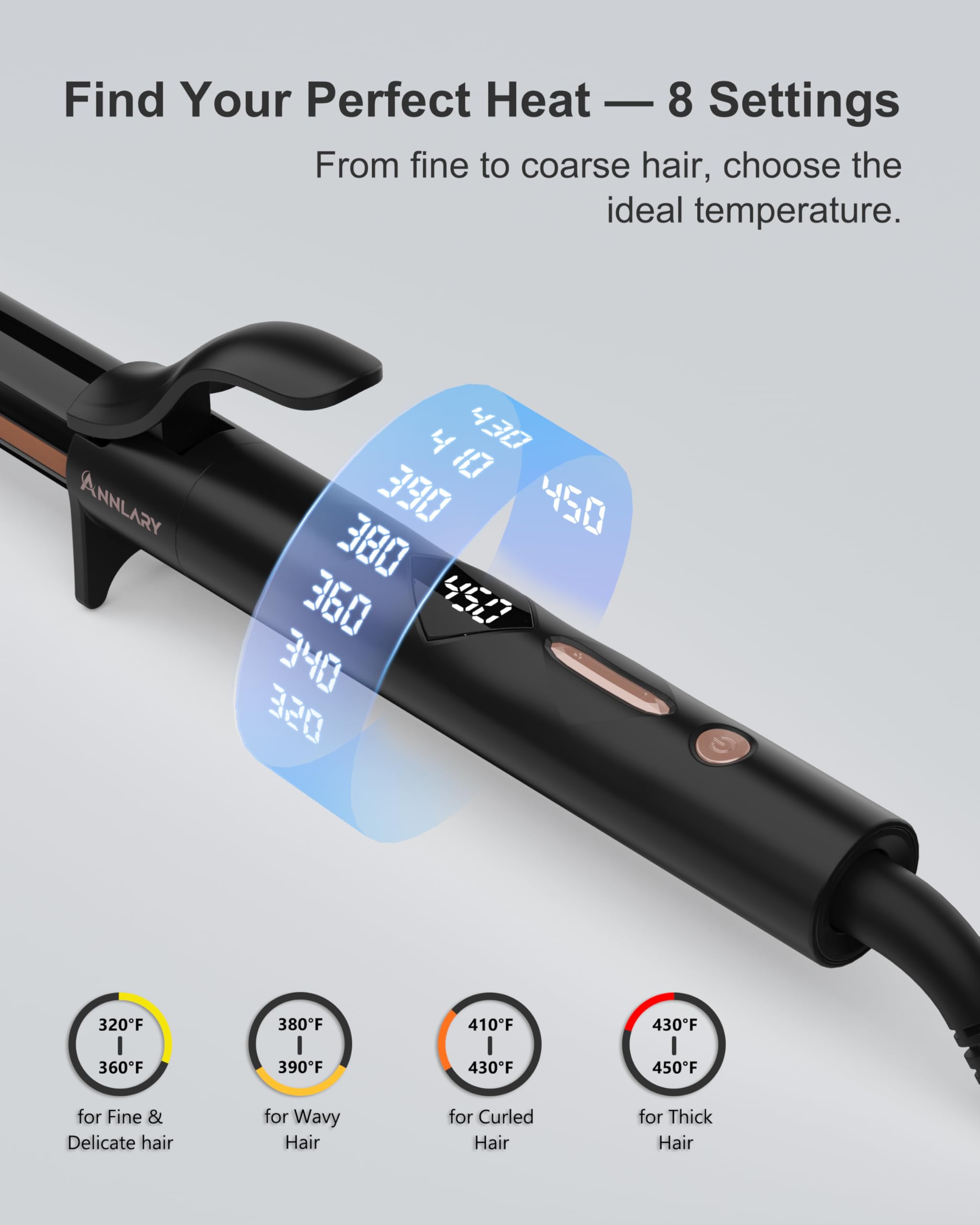 ANNLARY 1-inch curling iron swivel cord feature for tangle-free styling.