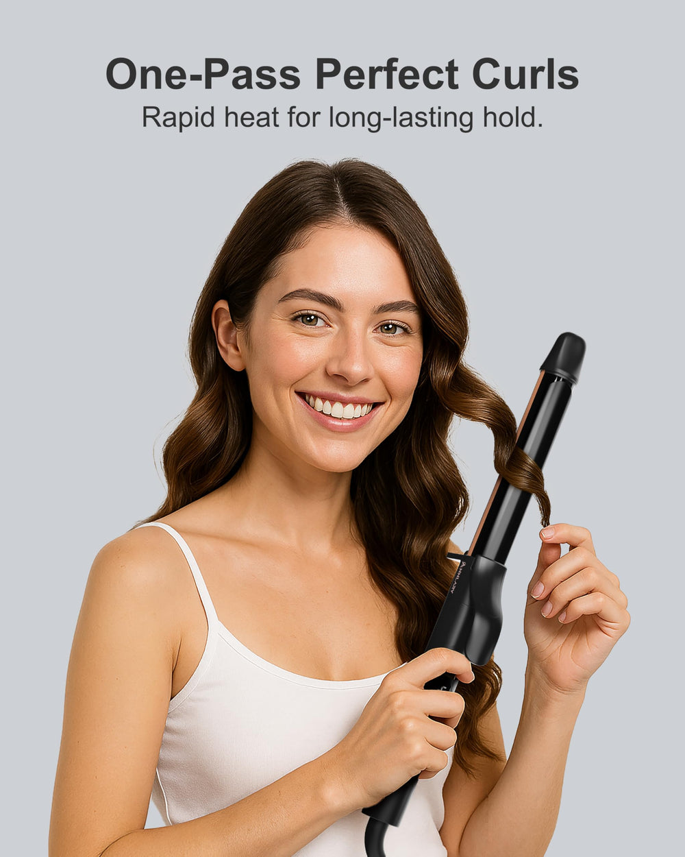 ANNLARY 1-inch curling iron titanium barrel close-up demonstrates durable heat and smooth glide.