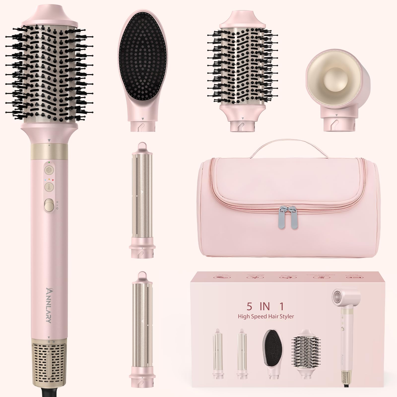 ANNLARY 5-in-1 ionic hot air styler setup for versatile at-home styling options.