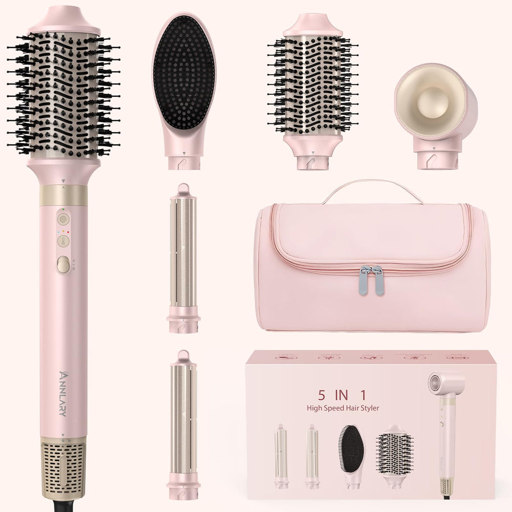 ANNLARY 5-in-1 ionic hot air styler setup for versatile at-home styling options.