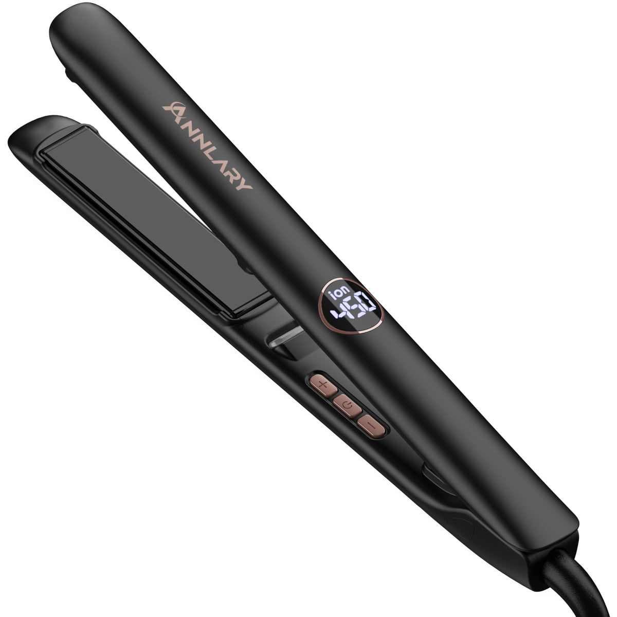 ANNLARY hair-straightener front view highlights 1-inch plates for quick styling