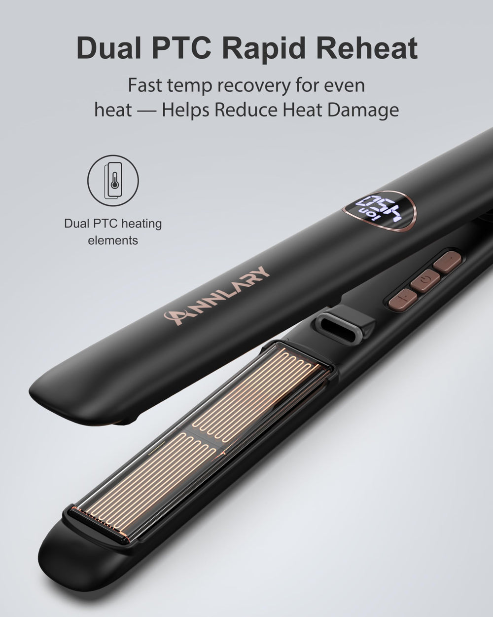 ANNLARY hair-straightener side view shows ergonomic handle for comfortable daily use