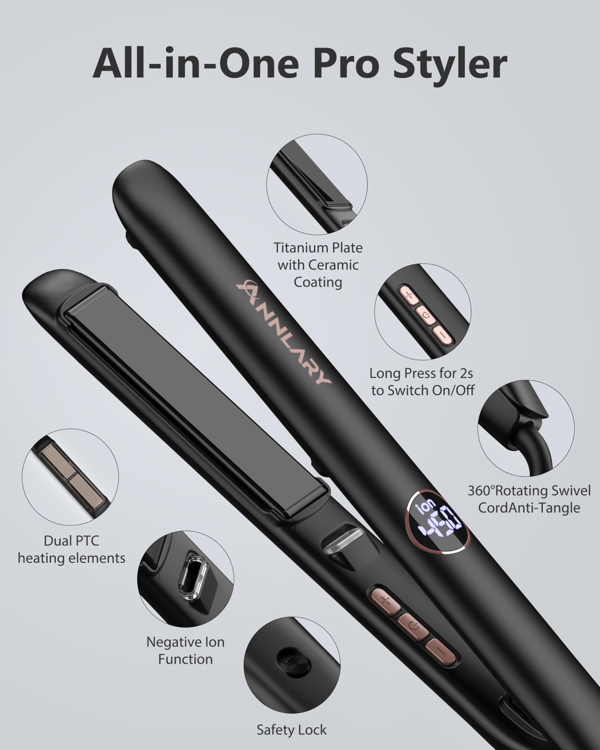 ANNLARY easy-glide-ceramic-coated-plates captures smooth glide and frizz control benefits