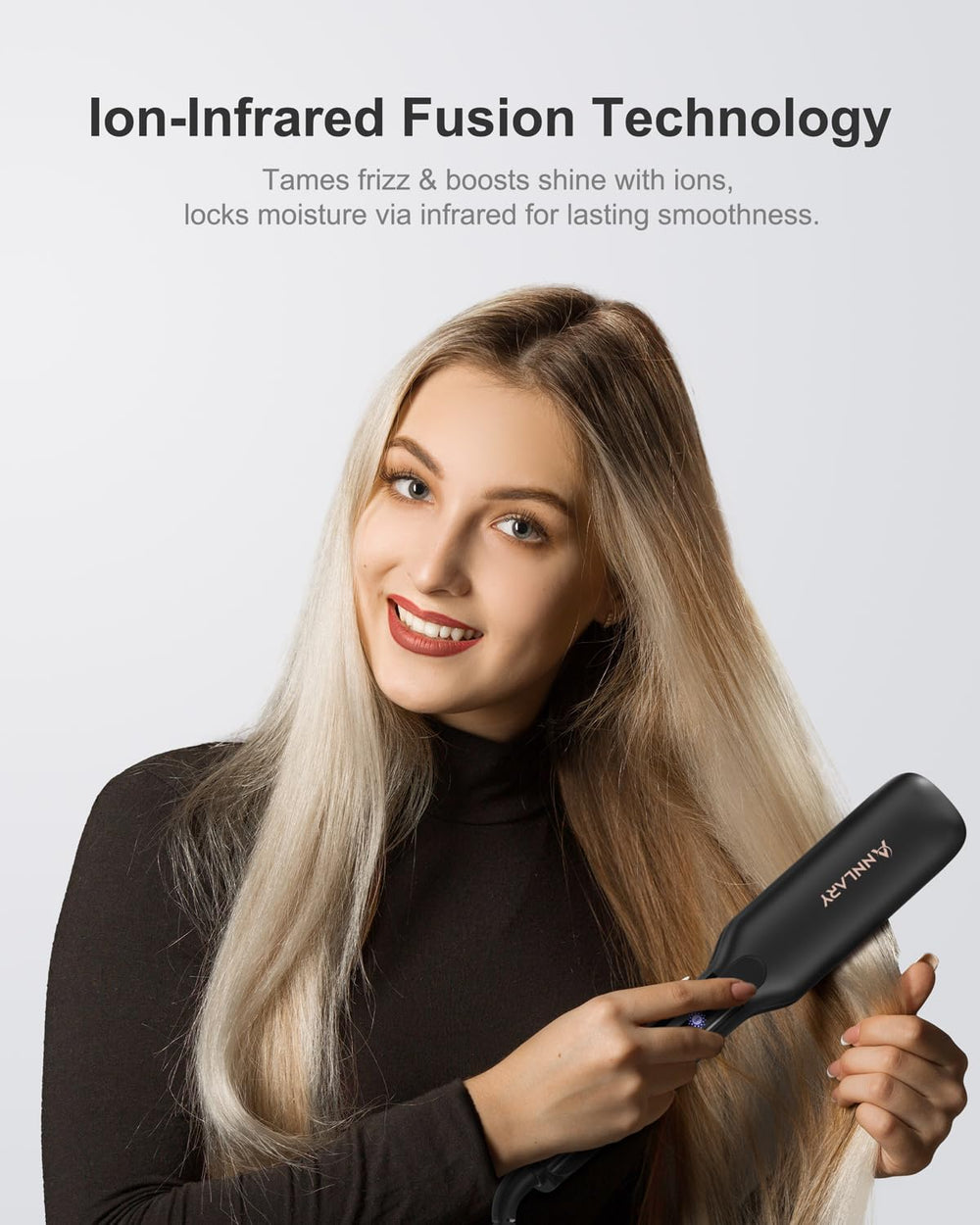 ANNLARY infrared heat enhances moisture retention for radiant styling.