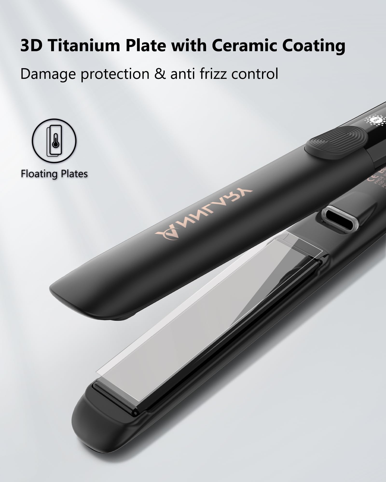 ANNLARY LED display with eight heat settings for precise styling.