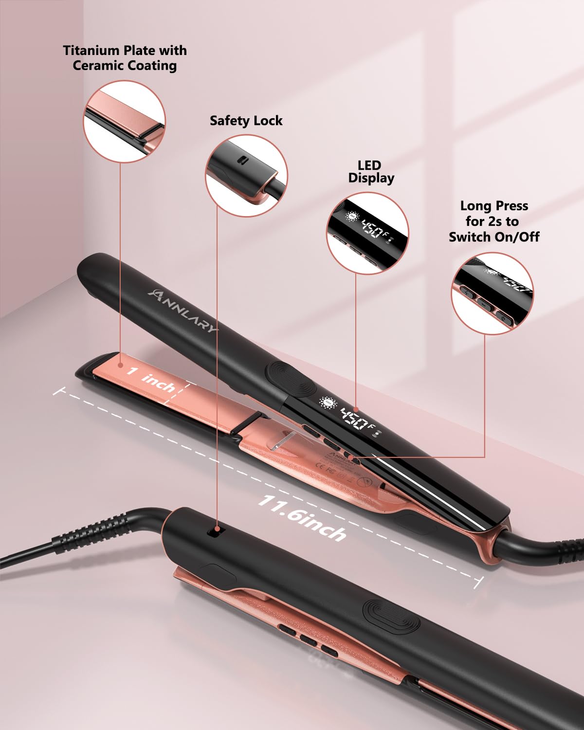 ANNLARY hair-straightener-led-display: easy temperature control on a clear LED readout.