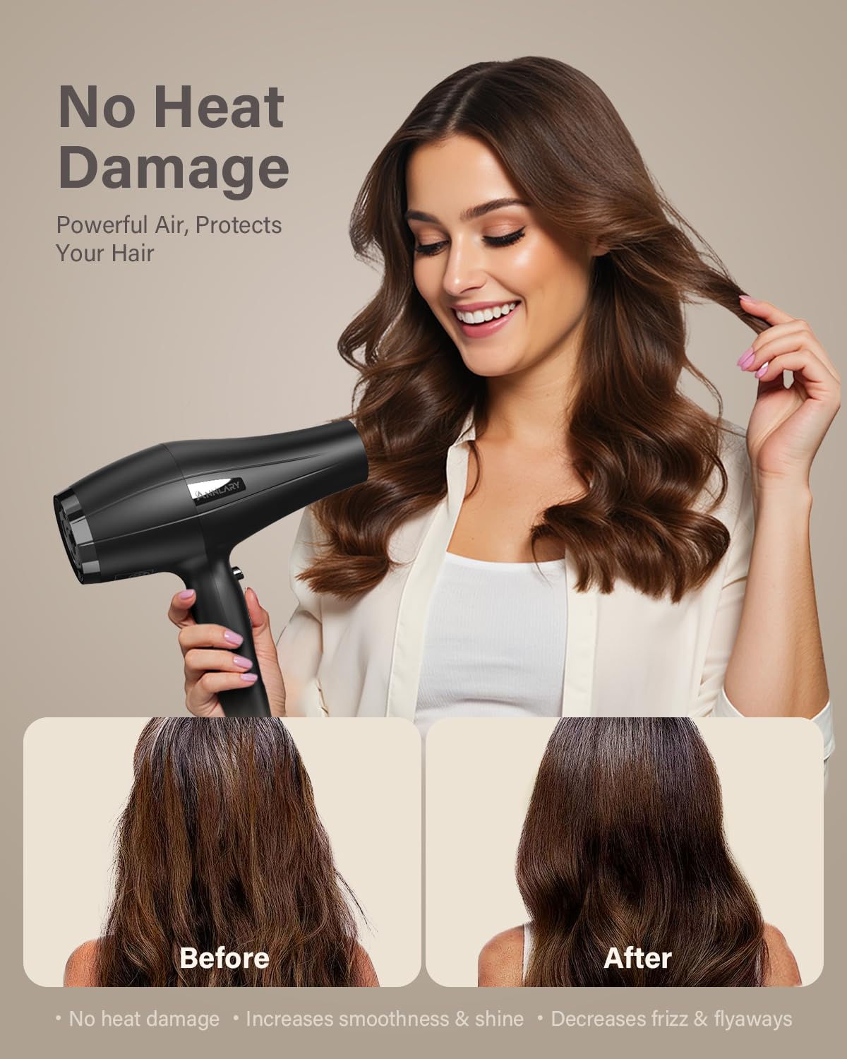 ANNLARY Ionic Hair Dryer concentrator nozzle for precise smoothing and faster styling.