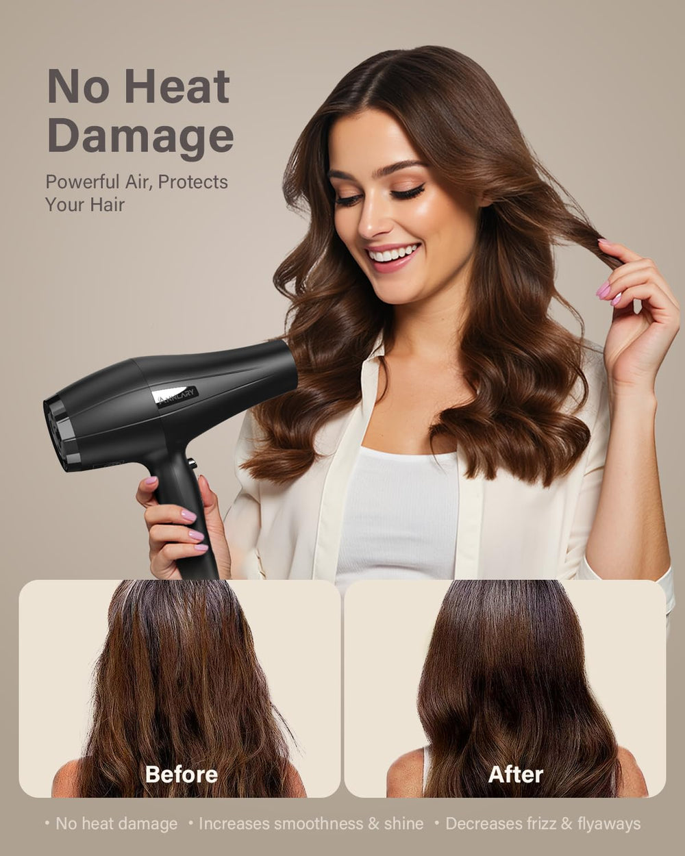 ANNLARY Ionic Hair Dryer concentrator nozzle for precise smoothing and faster styling.