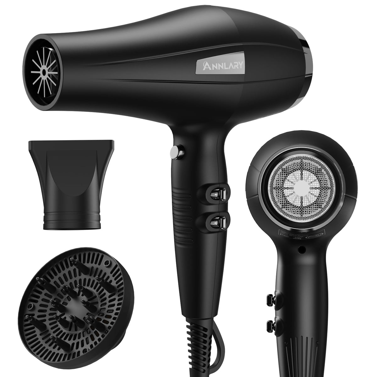 ANNLARY Ionic Hair Dryer front view shows a sleek, powerful design for fast home styling.