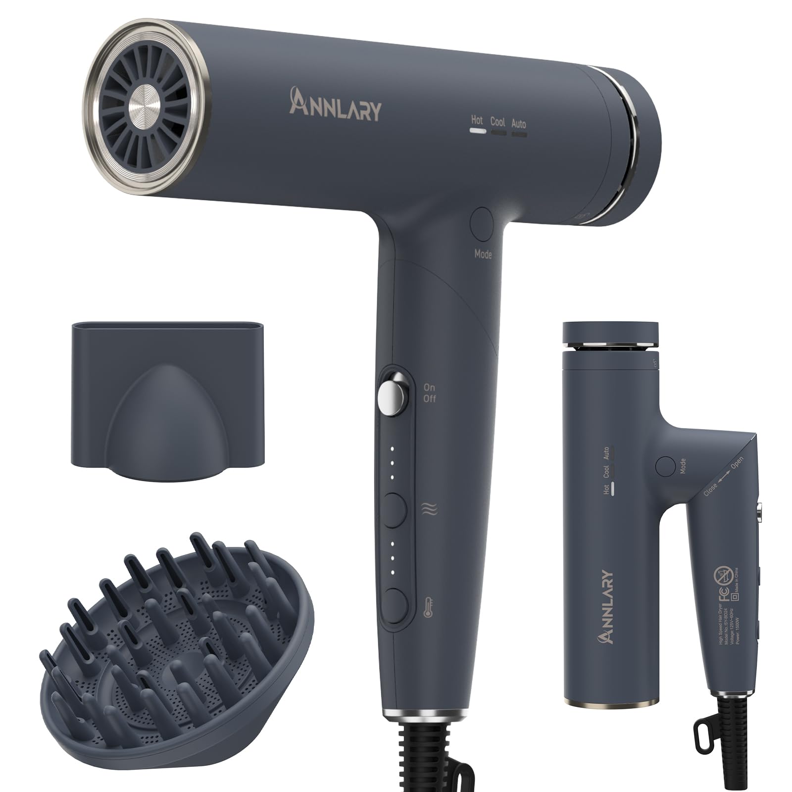 ANNLARY plasma-ion dryer with diffuser for smoother curls and reduced frizz.