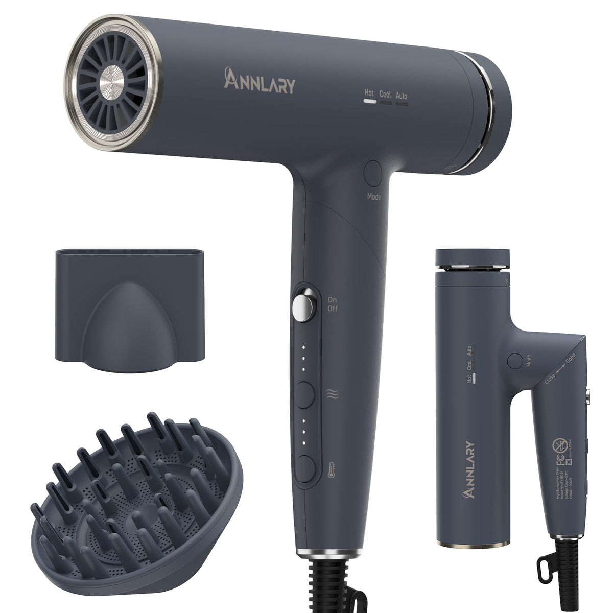 ANNLARY plasma-ion dryer with diffuser for smoother curls and reduced frizz.