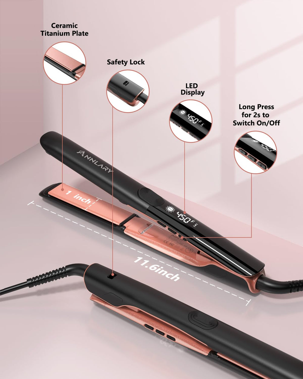 ANNLARY Hair Straightener silicone heat pad provides safe placement and storage.