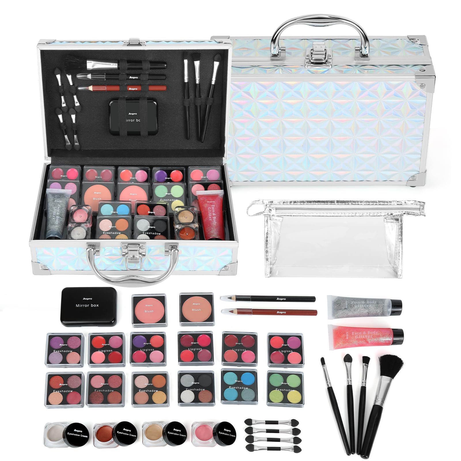Anpro all-in-one makeup kit case for teen on-the-go creativity
