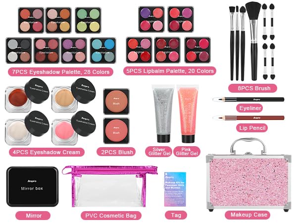 Anpro all-in-one makeup kit travel case open for quick, on-the-go looks.