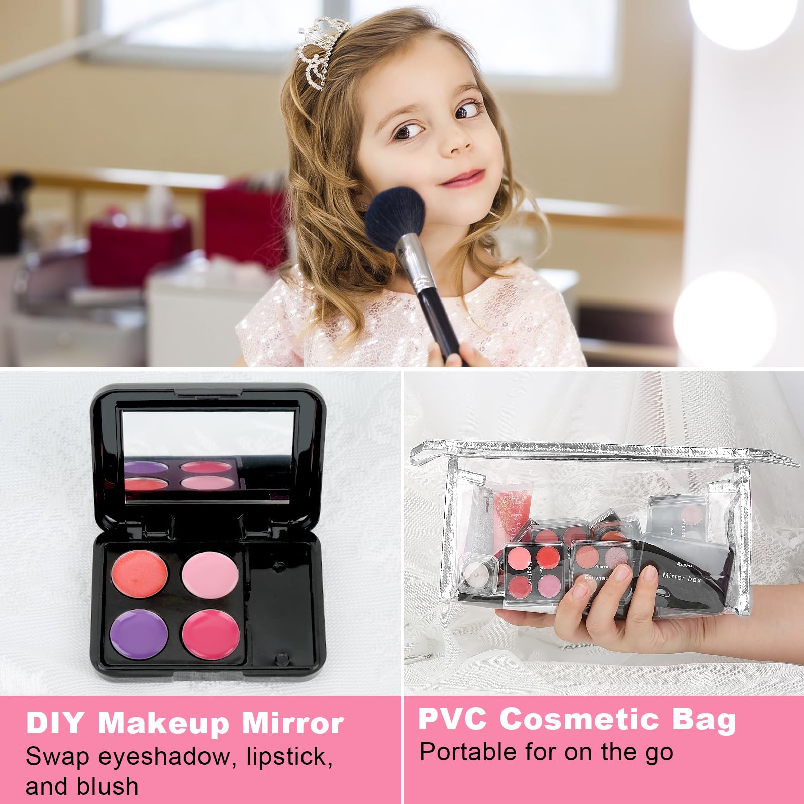 Anpro pink glitter gel for playful shimmer accents