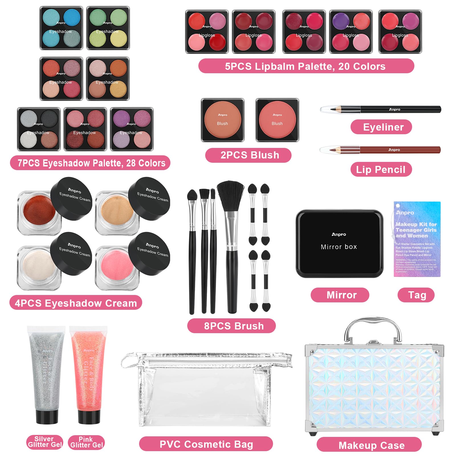 Anpro teens eyeshadow palette with 28 colors for versatile looks