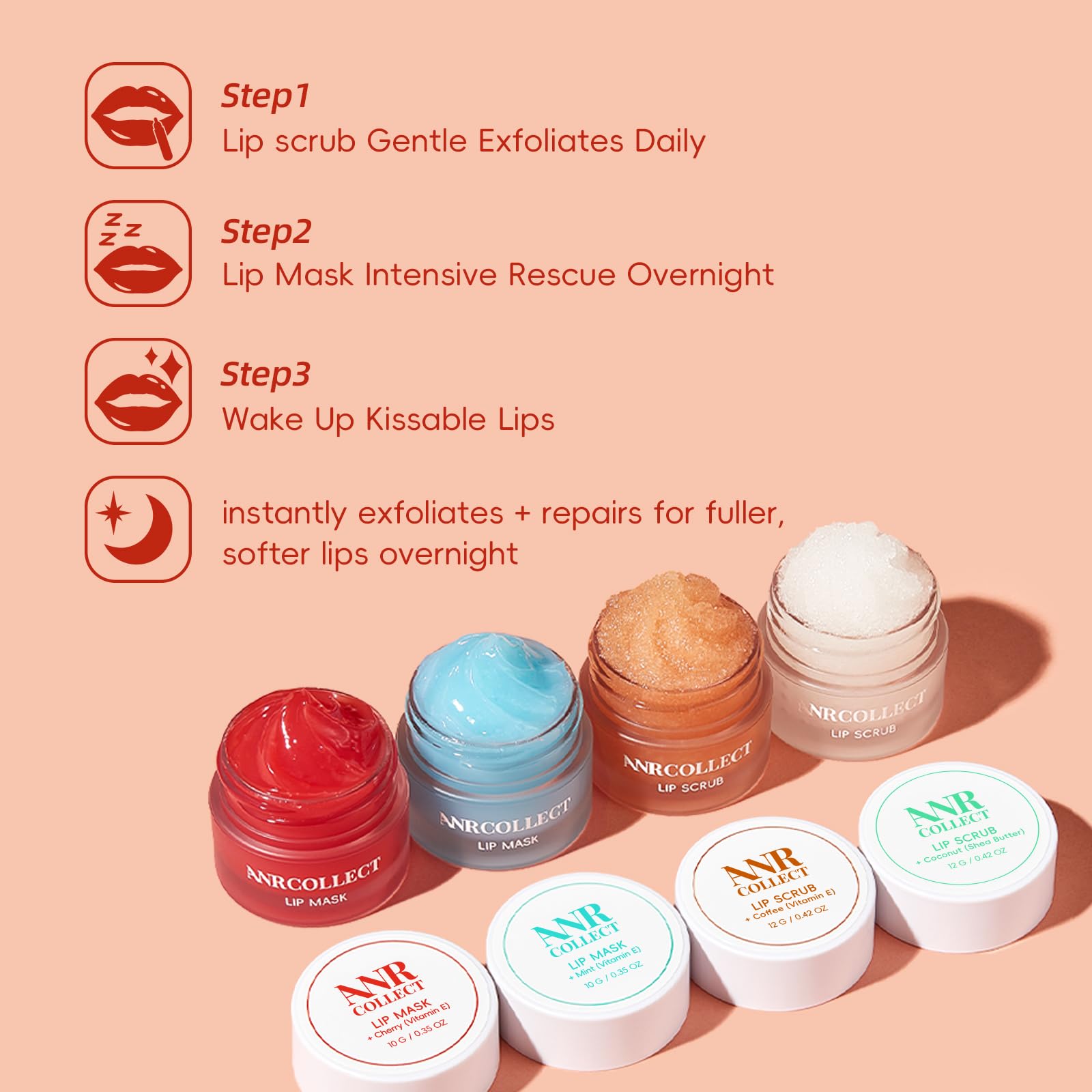 ANRCOLLECT lip scrub bottle label clean and premium.