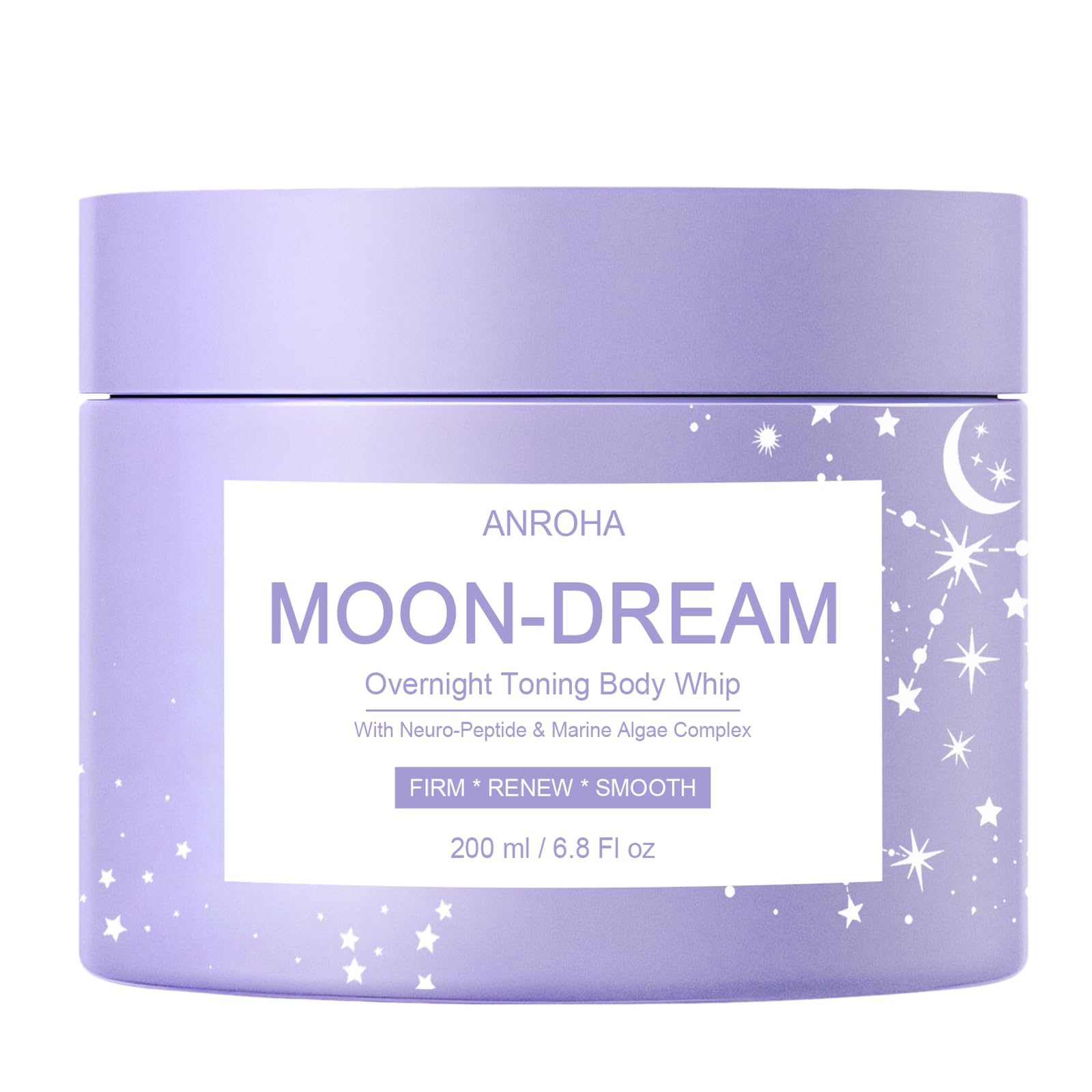 Anroha Moon Dream Overnight Toning Whip jar closeup showing creamy texture for firmer-looking skin.