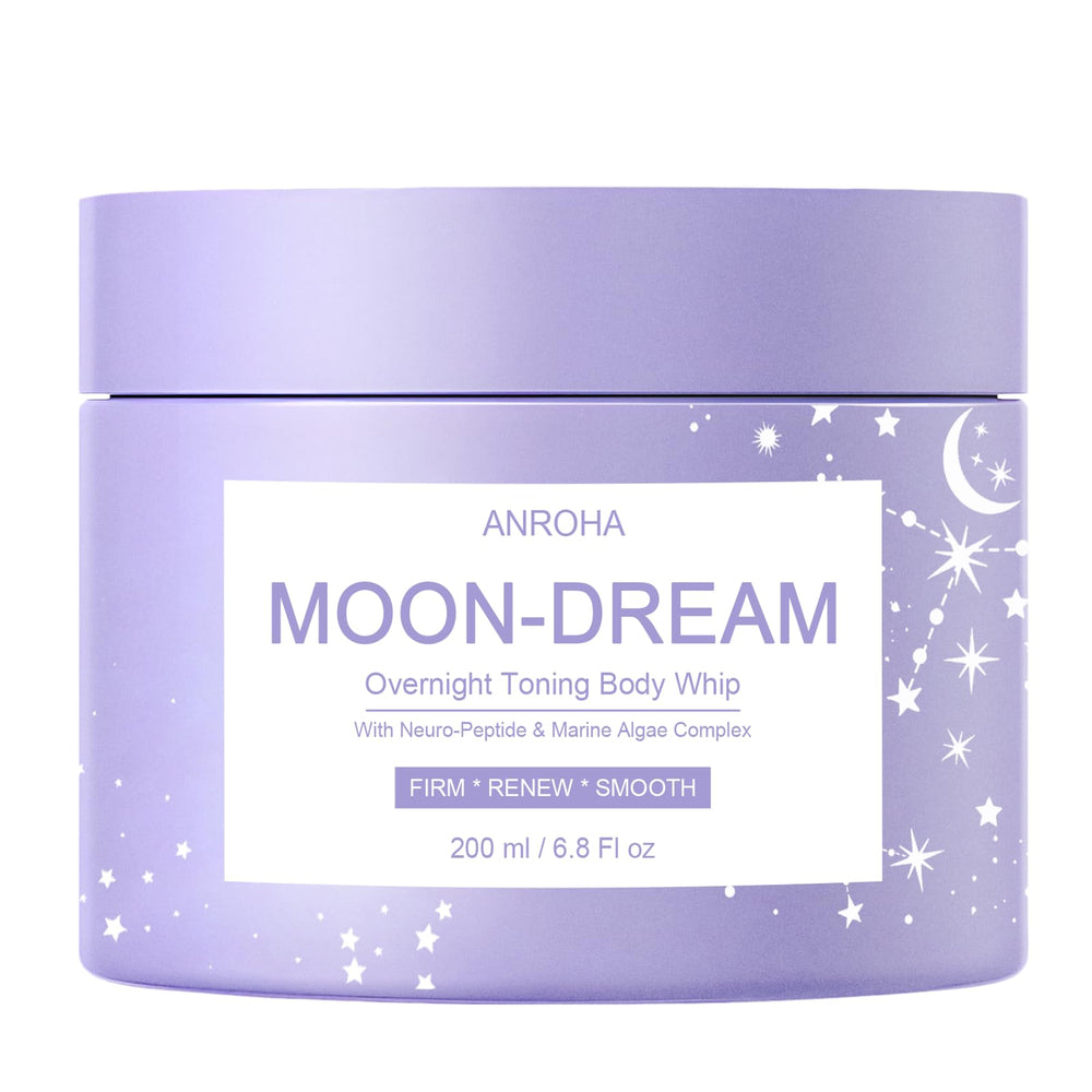 Anroha Moon Dream Overnight Toning Whip jar closeup showing creamy texture for firmer-looking skin.