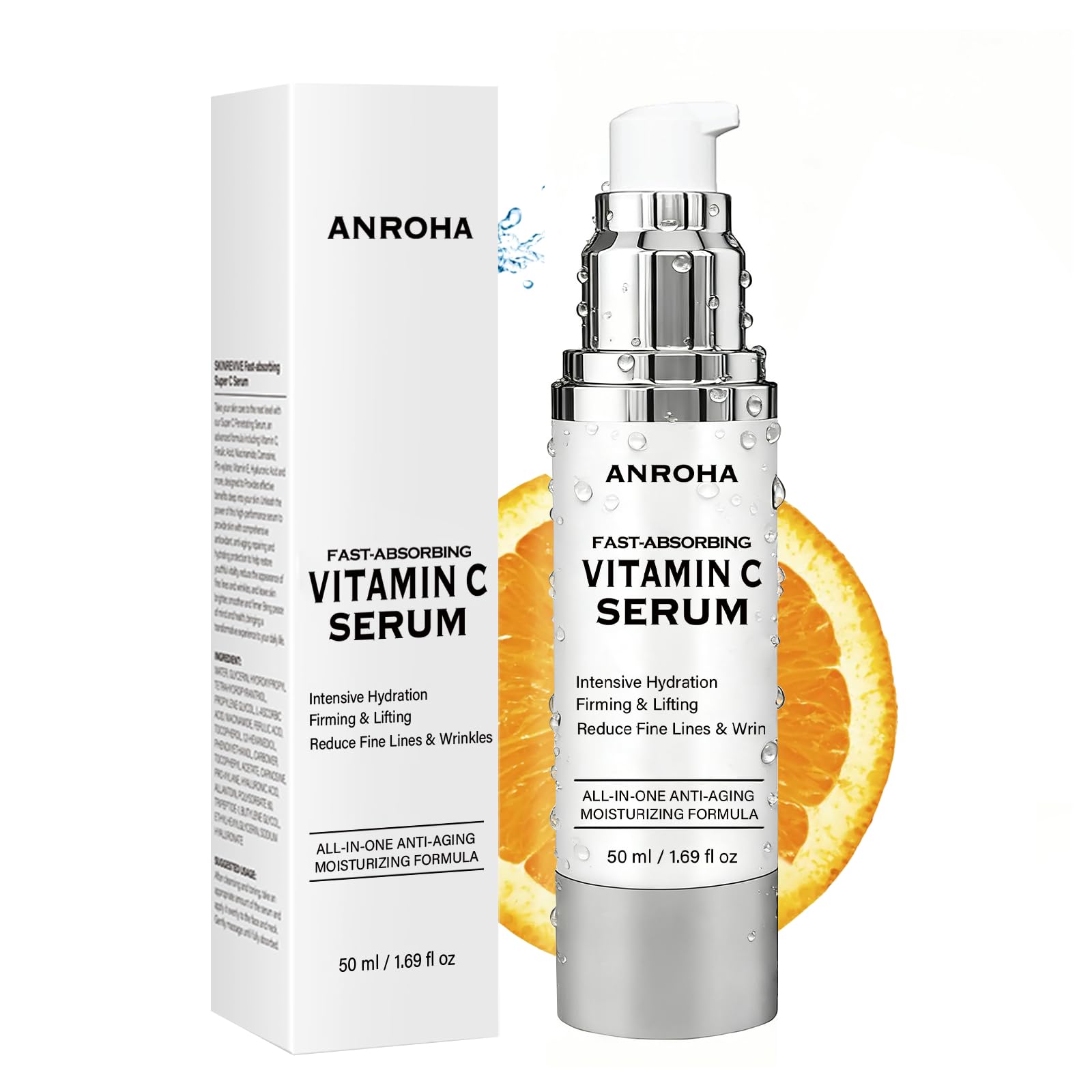 Anroha Vitamin C Serum bottle showing smooth hydration for mature skin.