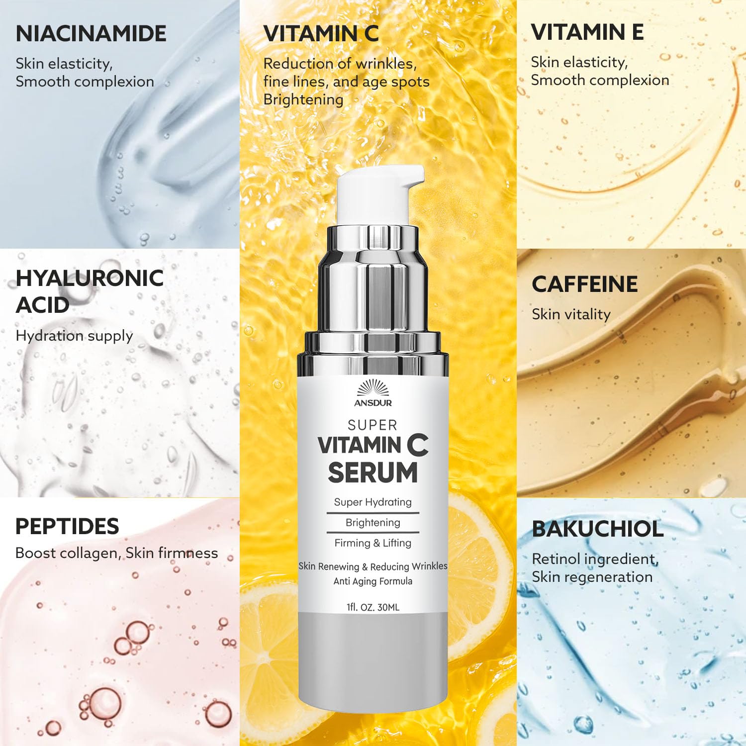 ANSDUR serum on hand showing lightweight, fast-absorbing formula.