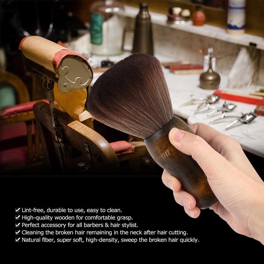Anself neck duster in salon setup illustrates quick removal of stray hairs during service.